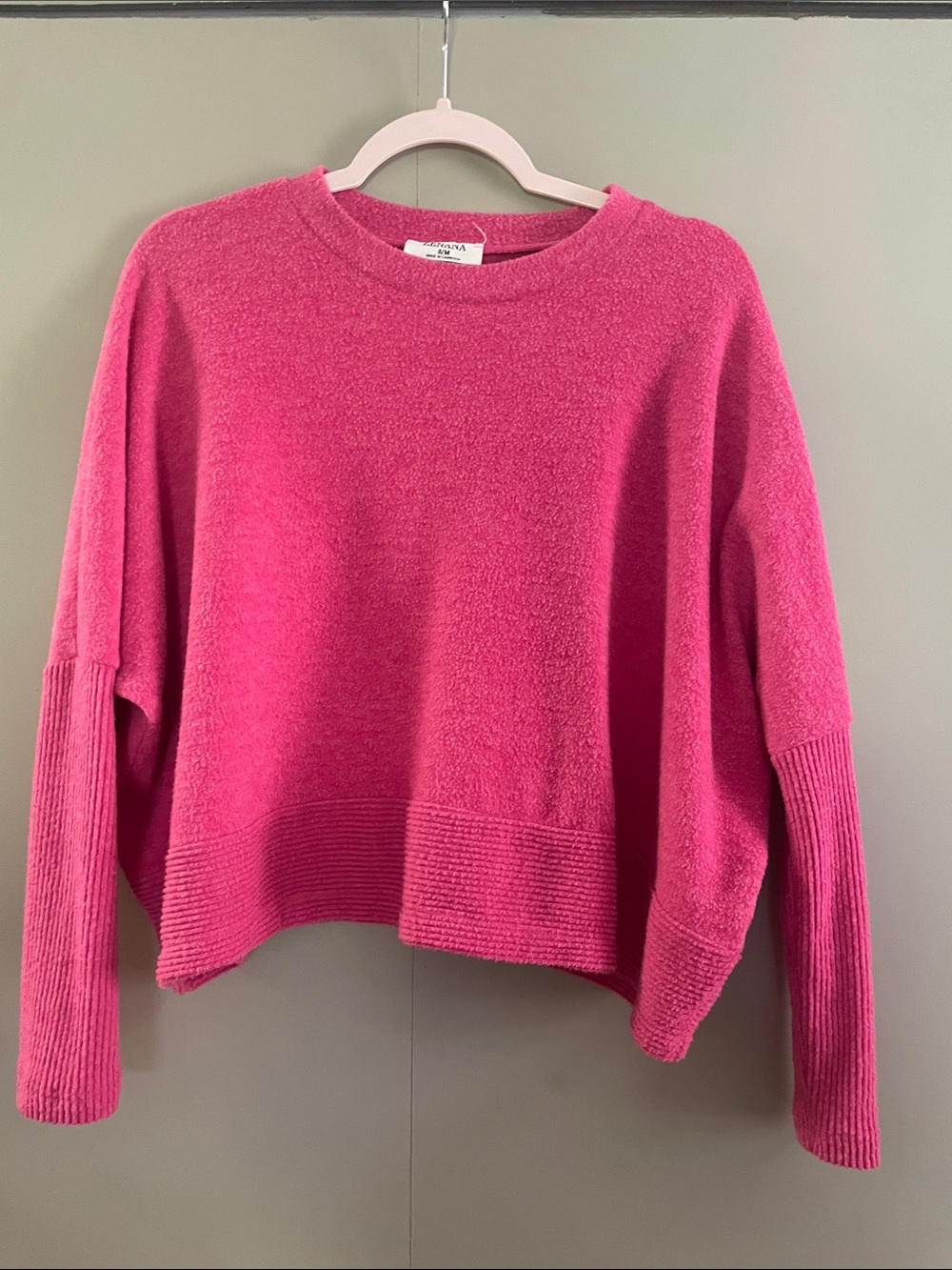 Zenana Outfitters Bright Hot Pink Crewneck Sweater